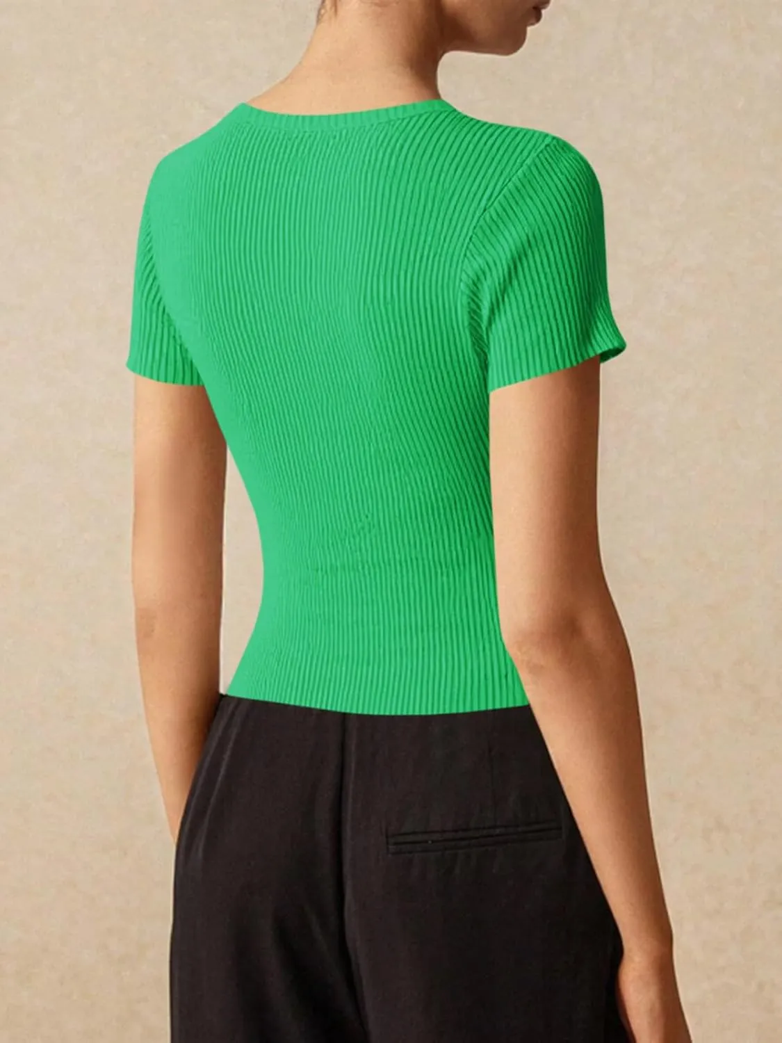 Imily Bela Womens Short Sleeve Sweater Tops Summer Button Down Casual Ribbed Knit Slim Fit Cropped Cardigan Shirts