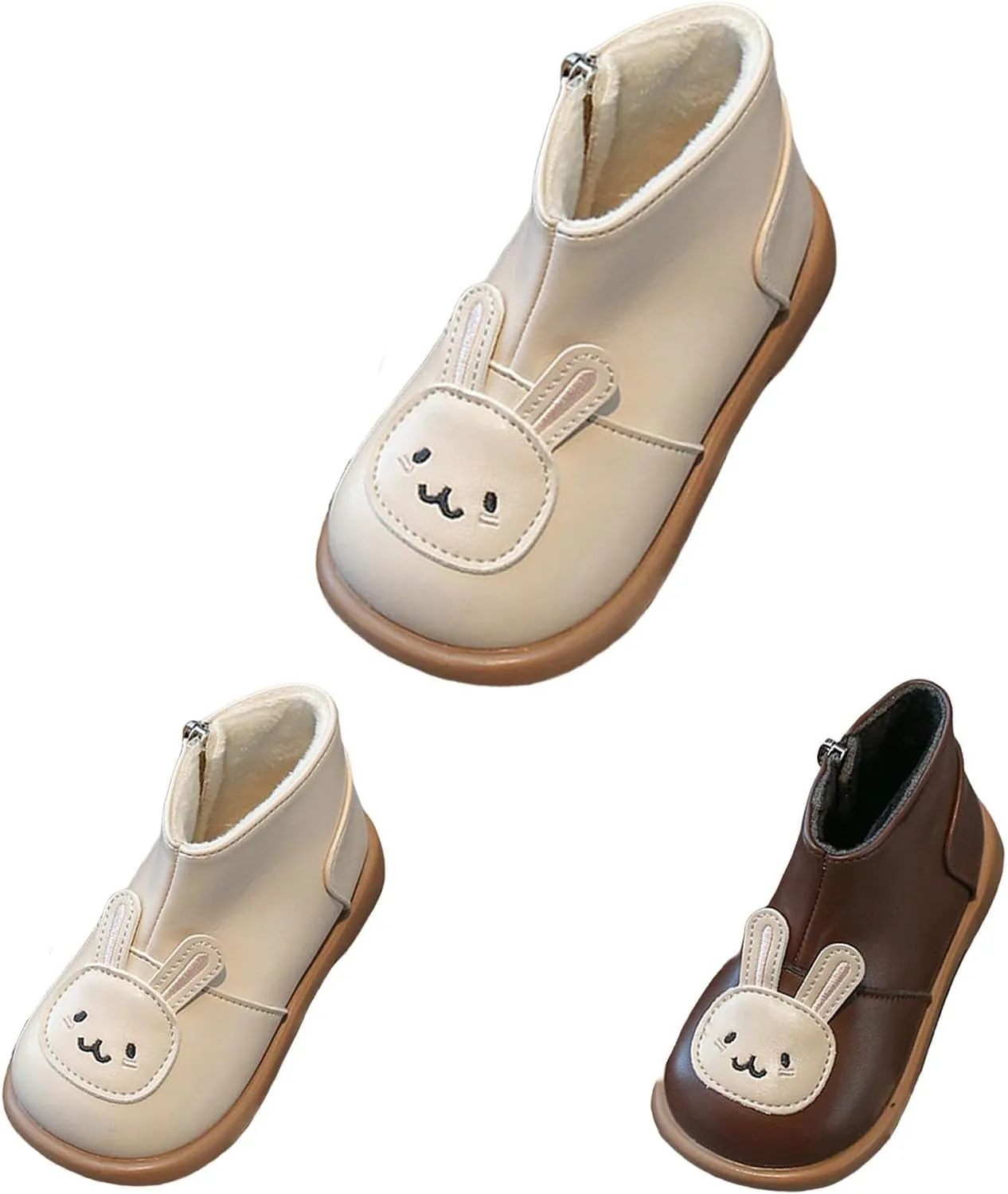 Infant Toddler Girls Cute Rabbit Platform Ankle Boots Round Wide Toe Leather Fleece Warm Non Slip Lined Snow Shoes