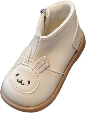 Infant Toddler Girls Cute Rabbit Platform Ankle Boots Round Wide Toe Leather Fleece Warm Non Slip Lined Snow Shoes