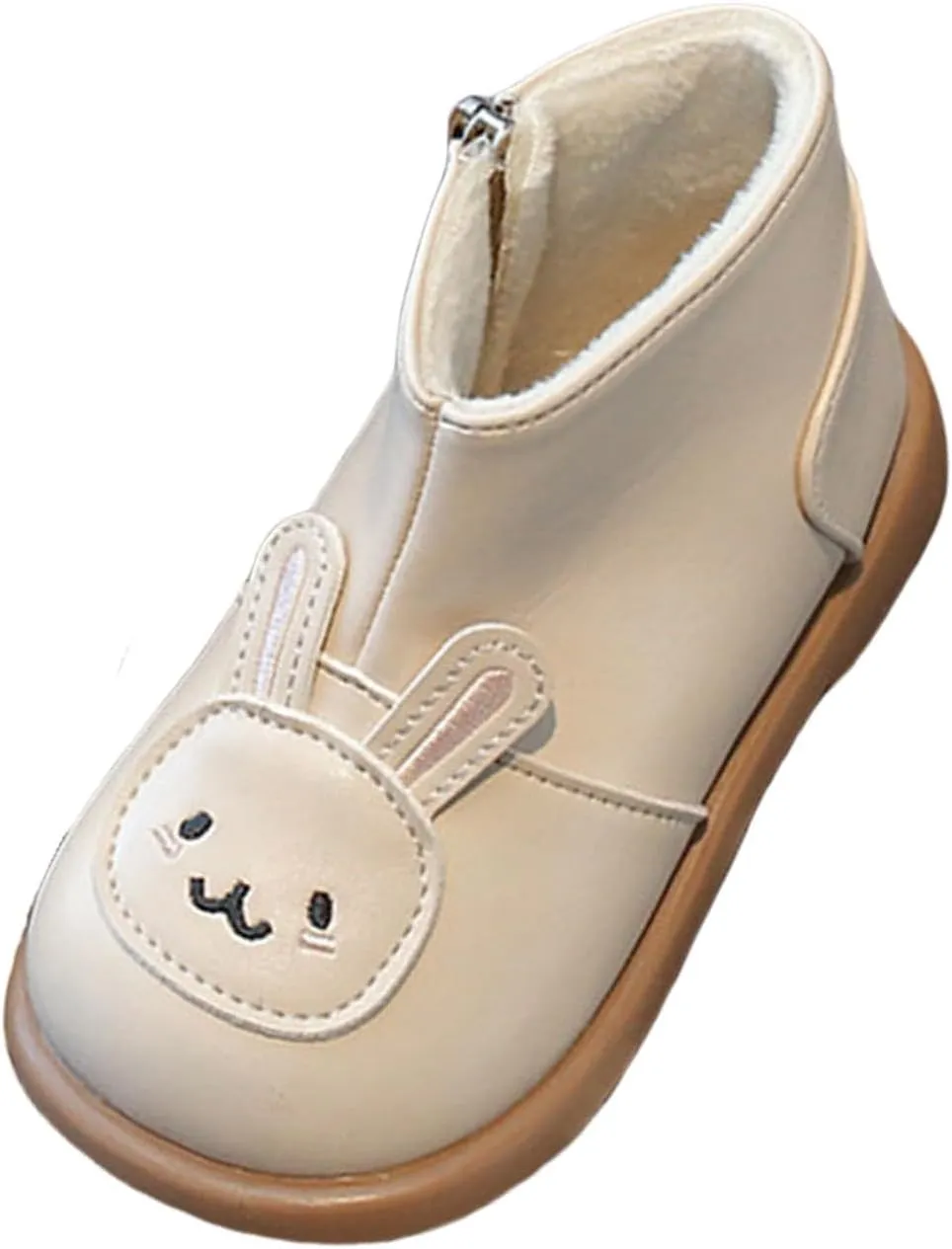 Infant Toddler Girls Cute Rabbit Platform Ankle Boots Round Wide Toe Leather Fleece Warm Non Slip Lined Snow Shoes