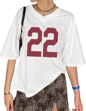Jersey Shirts Oversized Graphic Tees Y2k for Women Number V Neck Baggy T Shirts Grunge Coquette Clothes Streetwear