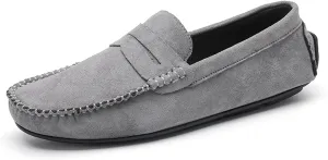 JIADELI Mens Loafers Suede Vamp Penny Loafer Stitching Details Round Toe Anti-Slip Resistant Flat Heel Outdoor Slip On