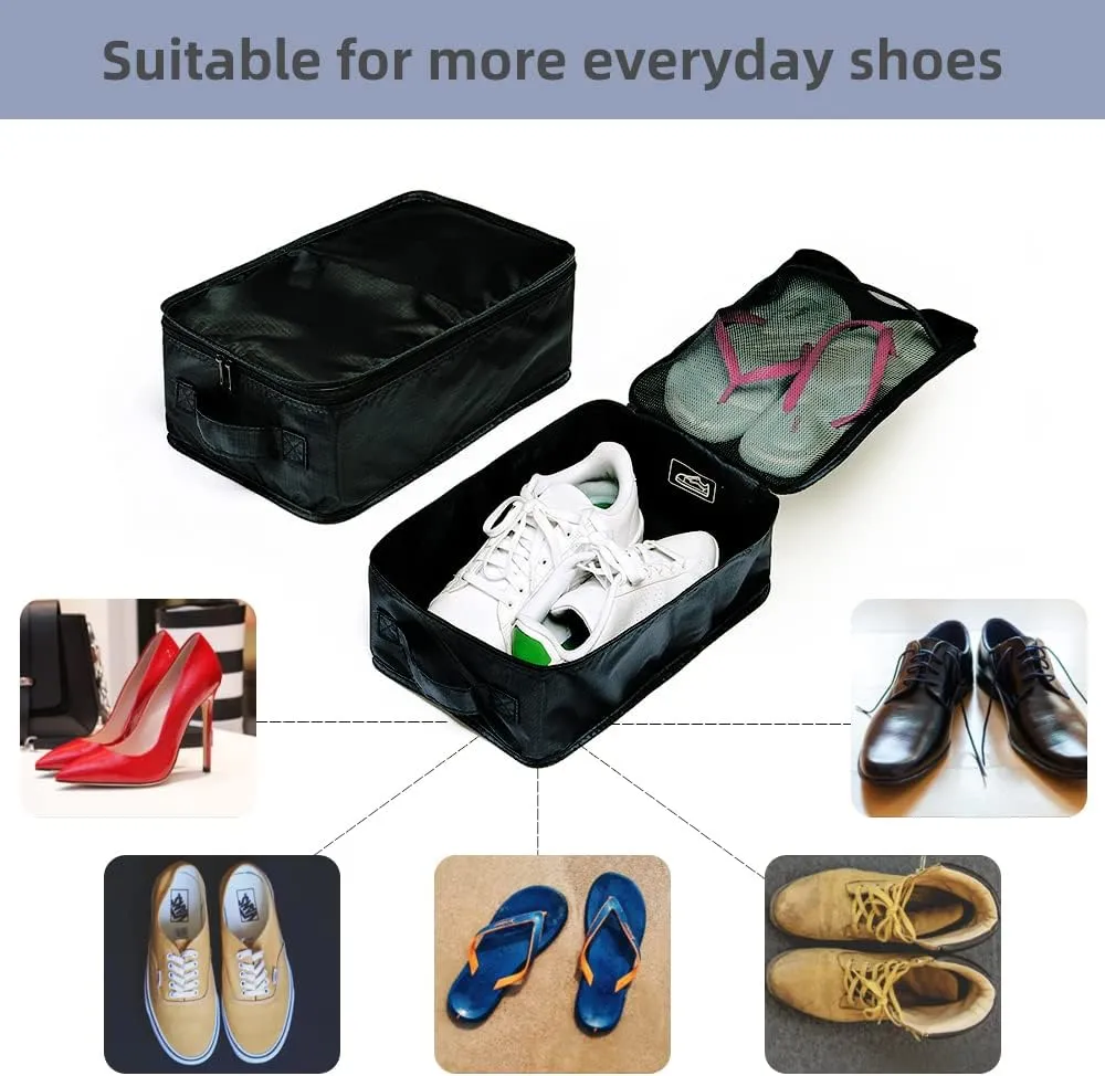 JJ POWER Travel Shoe Bags, Foldable Waterproof Shoe Pouches Organizer-Double Layer (Black, 2 Packs)