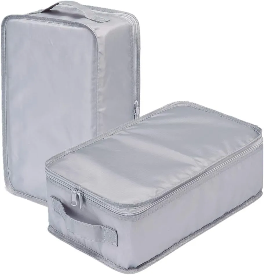 JJ POWER Travel Shoe Bags, Foldable Waterproof Shoe Puches Organizer-Double Layer (2 Grey Shoe Bags)