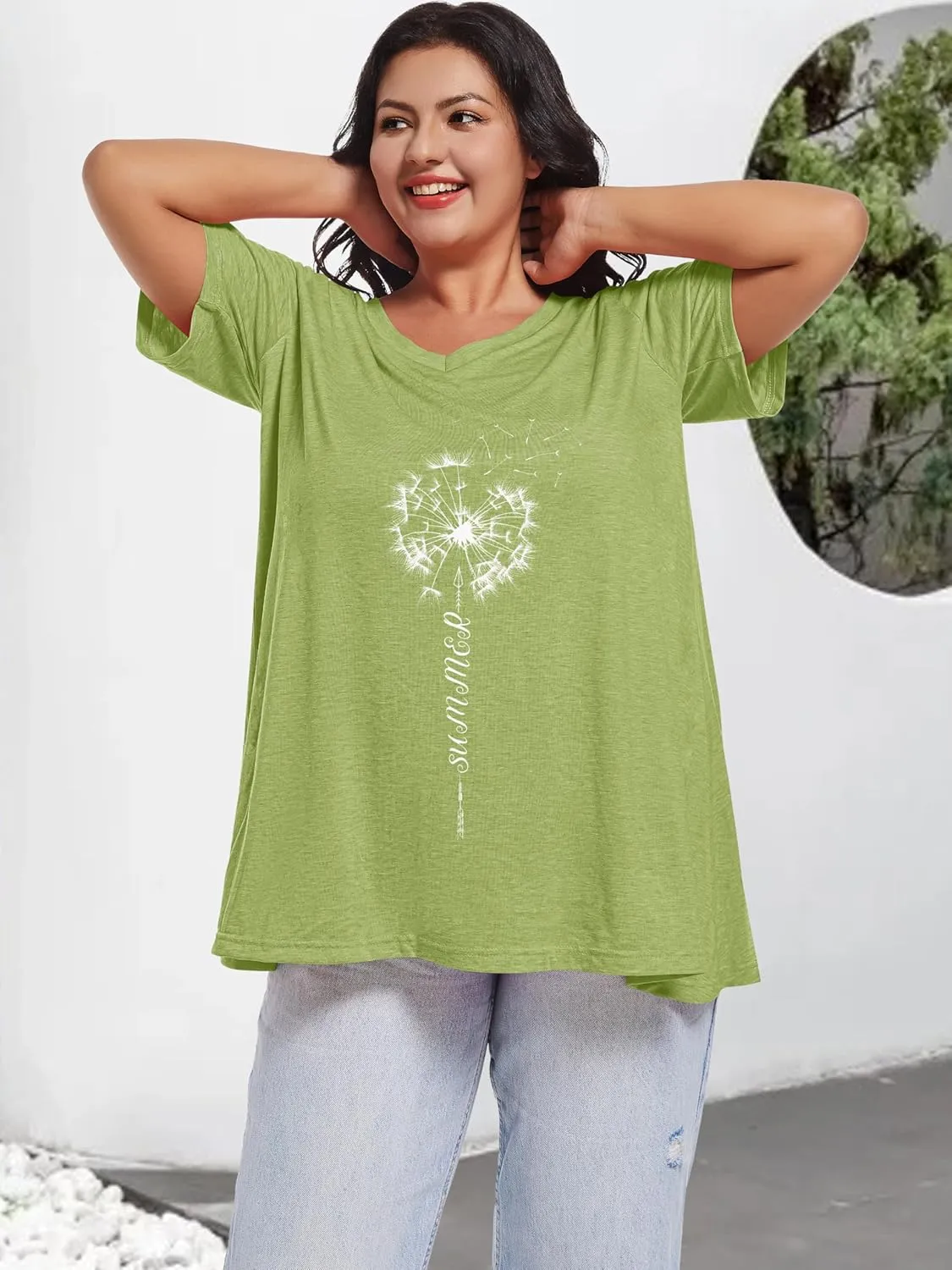 JOELLYUS Plus Size Tops for Women Summer Top Loose Fit Tee Shirts V Neck Short Sleeve Blouse