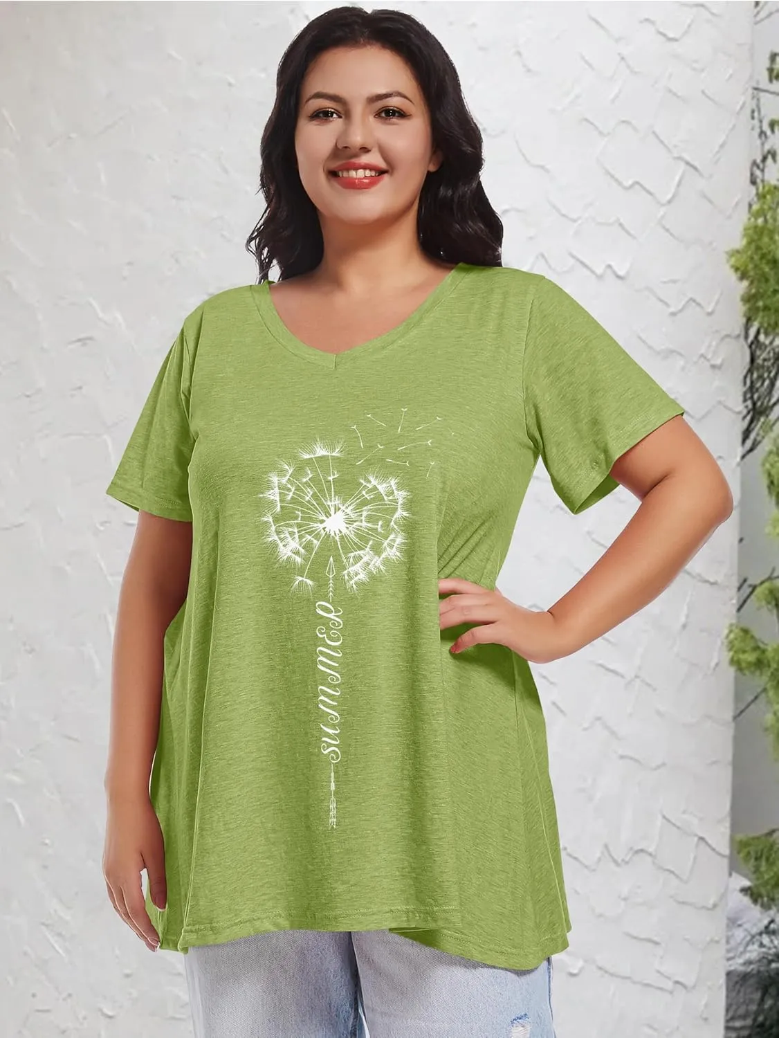 JOELLYUS Plus Size Tops for Women Summer Top Loose Fit Tee Shirts V Neck Short Sleeve Blouse