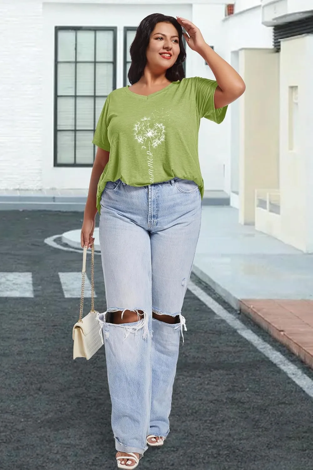JOELLYUS Plus Size Tops for Women Summer Top Loose Fit Tee Shirts V Neck Short Sleeve Blouse