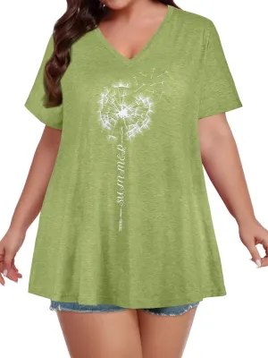 JOELLYUS Plus Size Tops for Women Summer Top Loose Fit Tee Shirts V Neck Short Sleeve Blouse