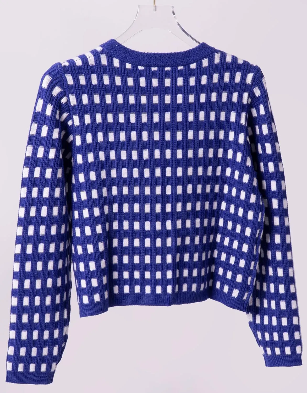 Kedera Women's Knit Crop Cardigans Long Sleeve Plaid Sweater Open Front Cable Crew Neck Button Sweaters