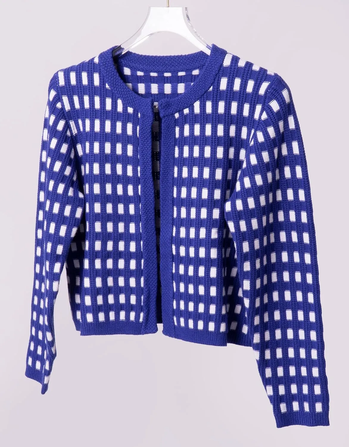 Kedera Women's Knit Crop Cardigans Long Sleeve Plaid Sweater Open Front Cable Crew Neck Button Sweaters