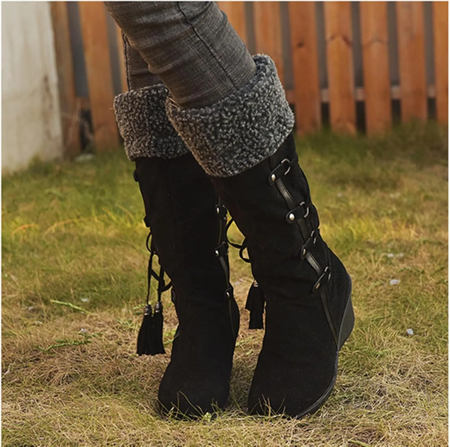 Ladmiple Snow Boots For Women Tall Mid Calf Winter Boots Classic Faux Fur Lined Slip On Fashion Casual Outdoor Warm Shoes