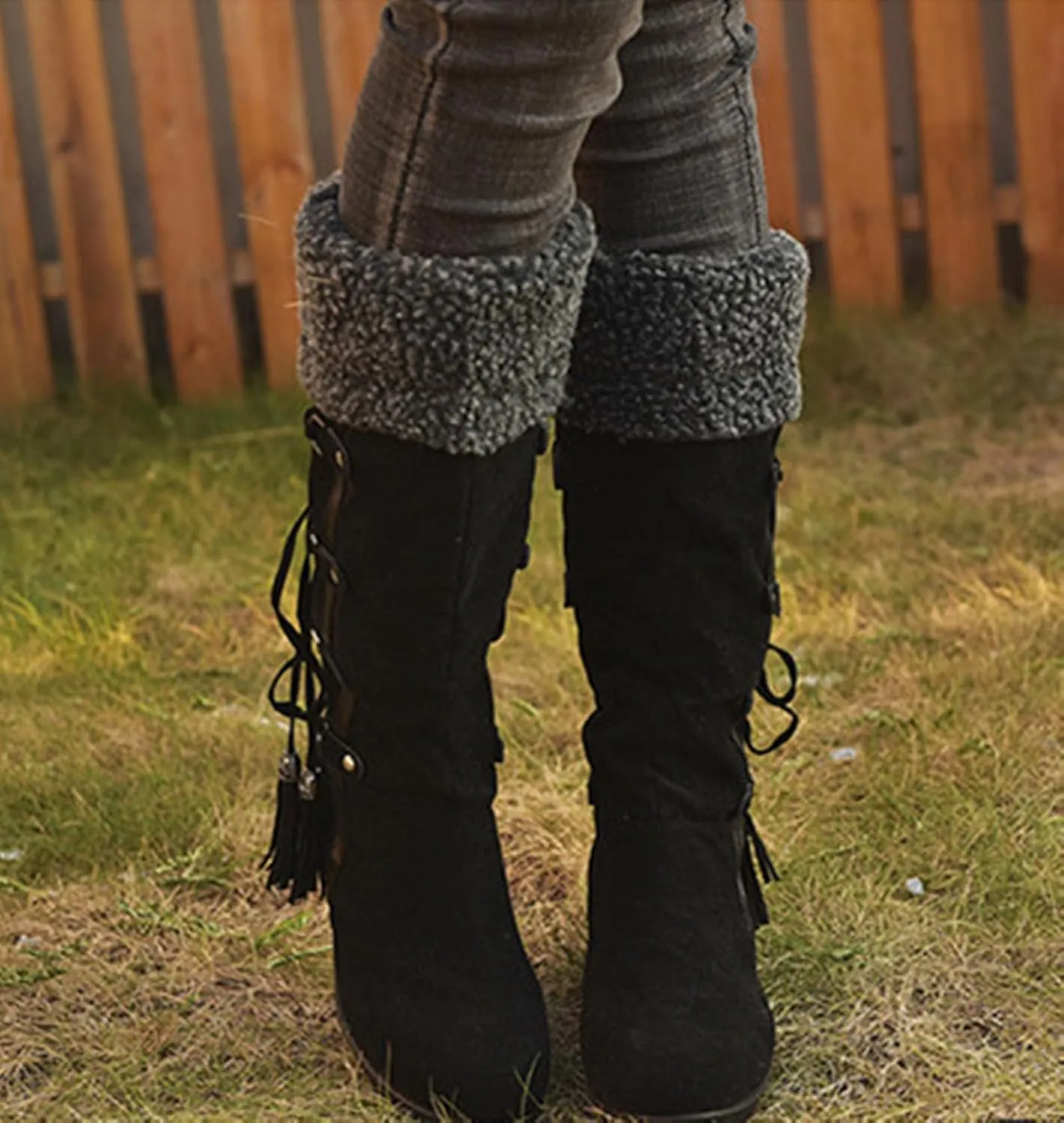 Ladmiple Snow Boots For Women Tall Mid Calf Winter Boots Classic Faux Fur Lined Slip On Fashion Casual Outdoor Warm Shoes