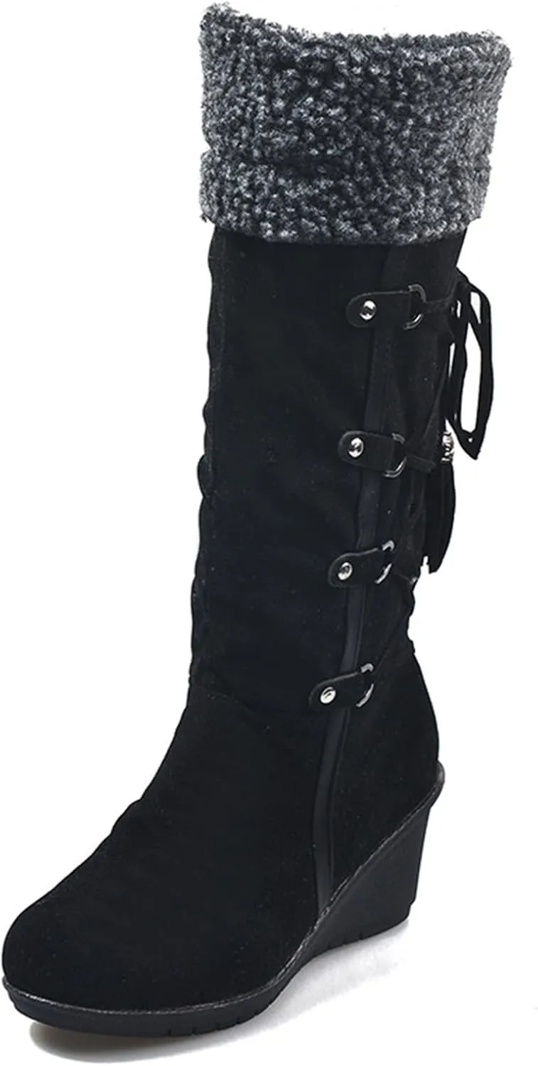 Ladmiple Snow Boots For Women Tall Mid Calf Winter Boots Classic Faux Fur Lined Slip On Fashion Casual Outdoor Warm Shoes