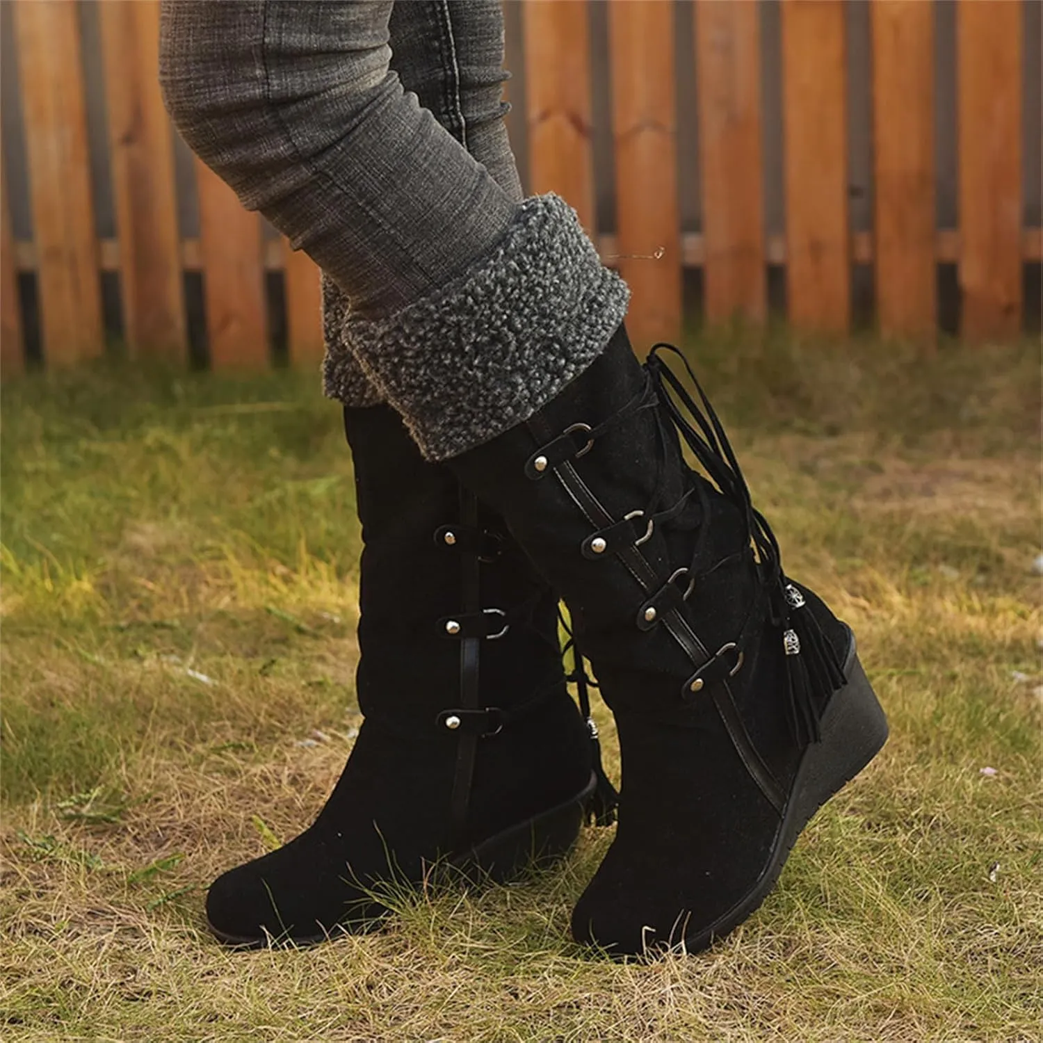 Ladmiple Snow Boots For Women Tall Mid Calf Winter Boots Classic Faux Fur Lined Slip On Fashion Casual Outdoor Warm Shoes