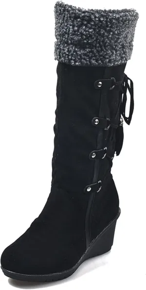 Ladmiple Snow Boots For Women Tall Mid Calf Winter Boots Classic Faux Fur Lined Slip On Fashion Casual Outdoor Warm Shoes