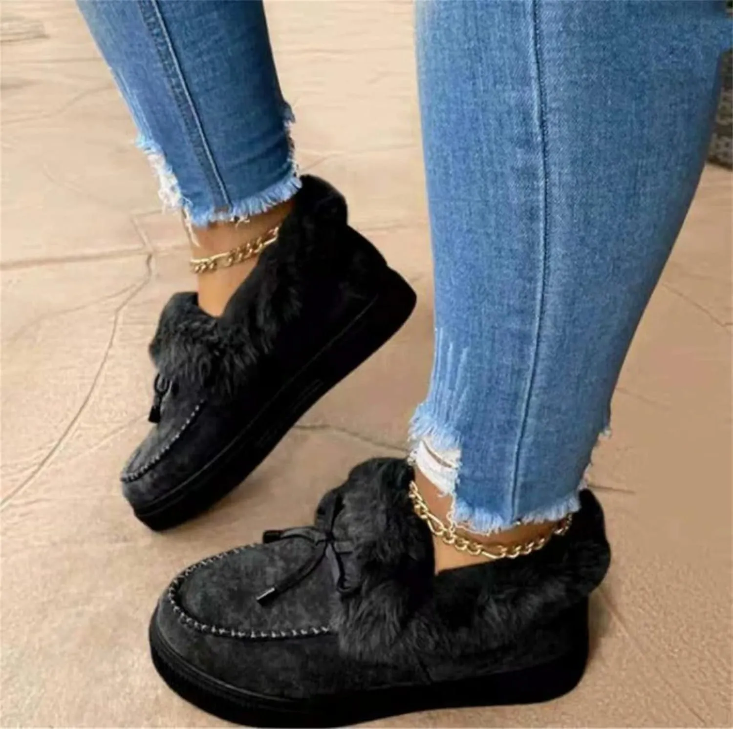 Ladmiple Winter Boots For Women Cute Warm Fur Lined Snow Ankle Booties Outdoor Fashion Comfortable Slip On Walking Shoes