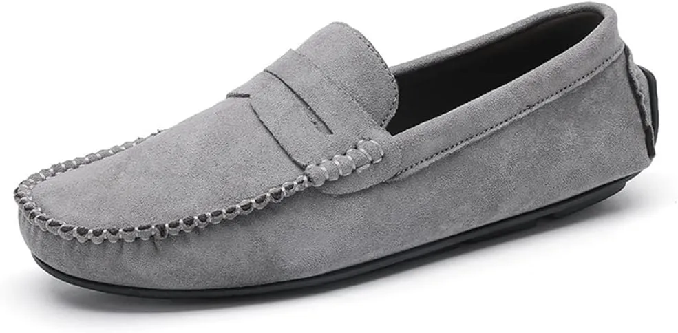 Loafer Shoes Driving Moccasins for Men Genuine Leather Round Toe Suede Vamp Penny Loafer Lightweight Anti-Slip Resistant Flat Heel Flexible Outdoor for Any Attire