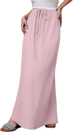 Long Skirts for Women with Slit high Elastic Waist Loose Solid Casual Maxi Skirt for Women Trendy Summer Vacation