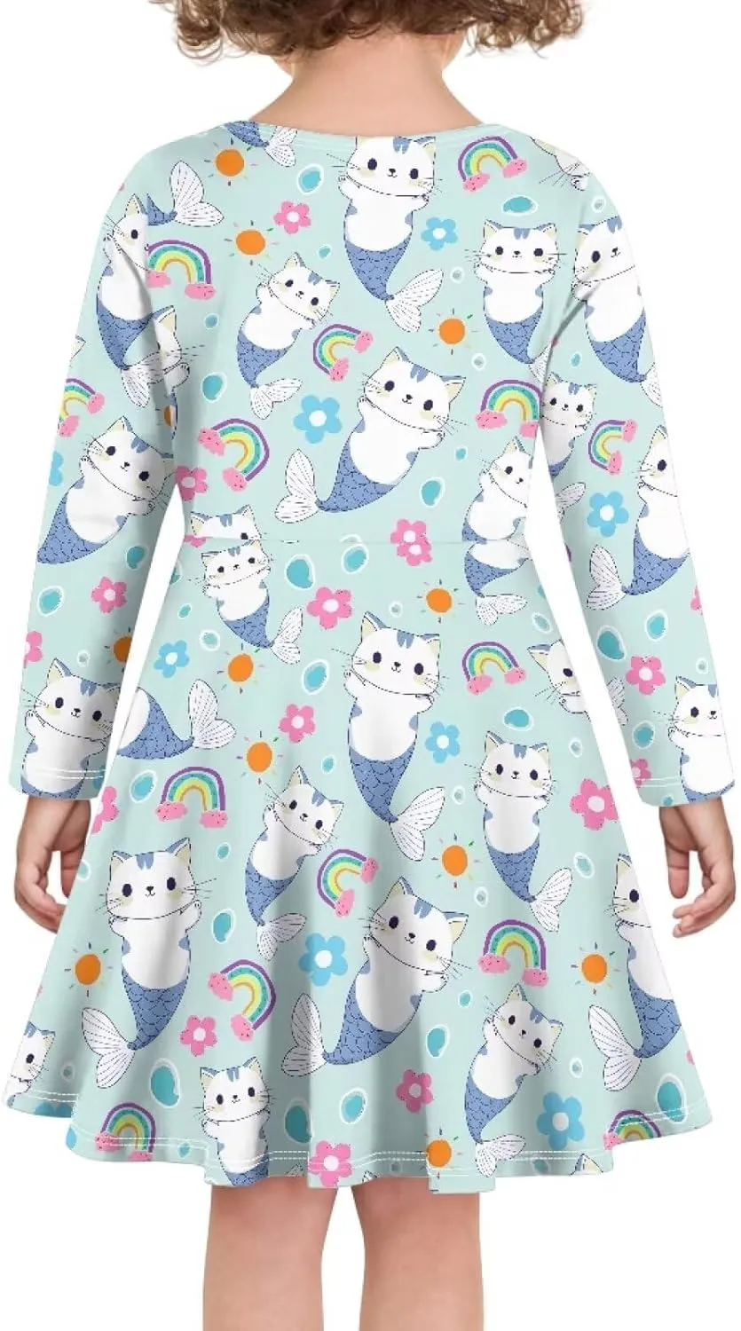 Long Sleeve Dresses for Little Girls Casual Twirly Dresses for Girls 3-16 Years Old