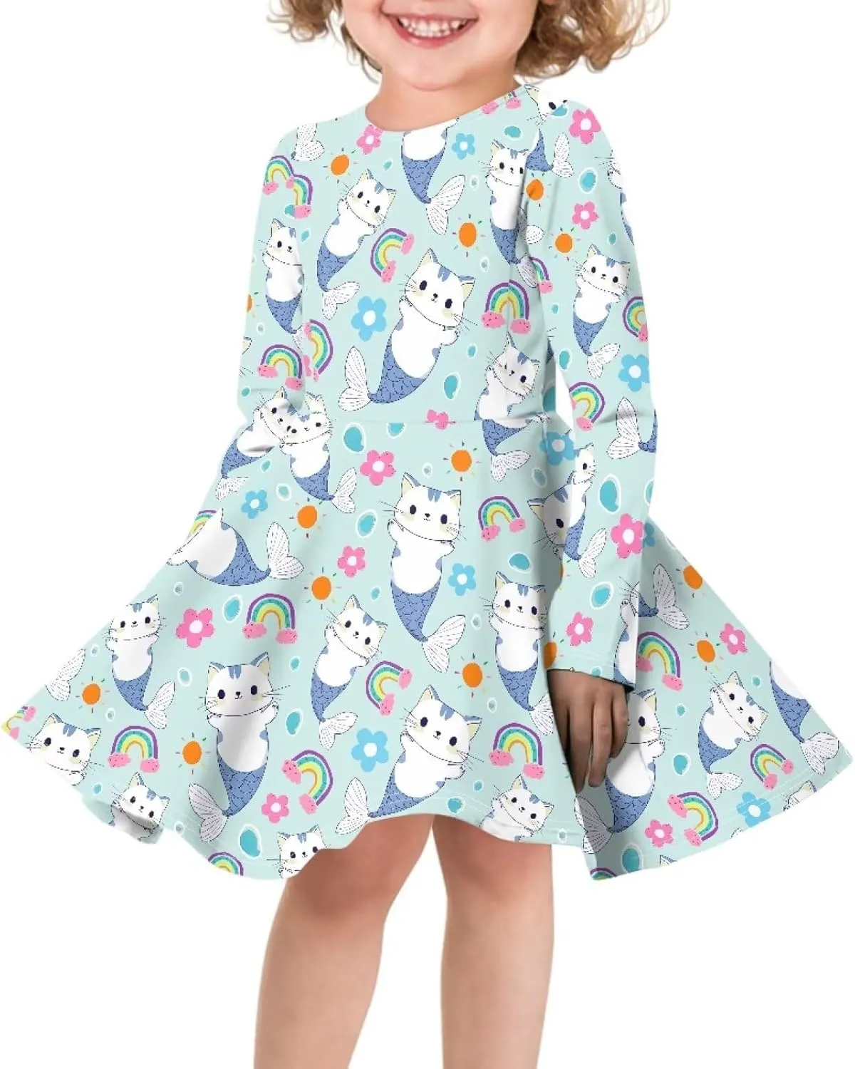 Long Sleeve Dresses for Little Girls Casual Twirly Dresses for Girls 3-16 Years Old
