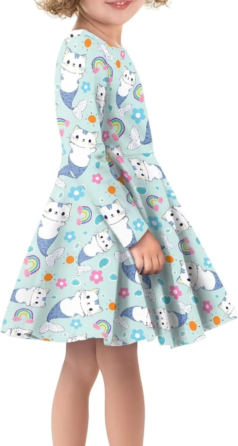 Long Sleeve Dresses for Little Girls Casual Twirly Dresses for Girls 3-16 Years Old
