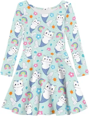 Long Sleeve Dresses for Little Girls Casual Twirly Dresses for Girls 3-16 Years Old