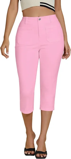 luvamia Capris Jeans for Women Trendy High Waisted Patch Pocket Casual Summer Cropped Stretchy Denim Skinny Capri Pants