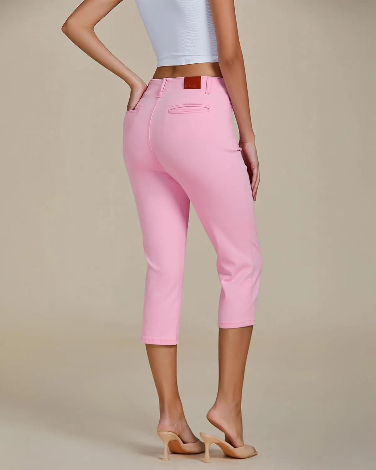 luvamia Capris Jeans for Women Trendy High Waisted Patch Pocket Casual Summer Cropped Stretchy Denim Skinny Capri Pants