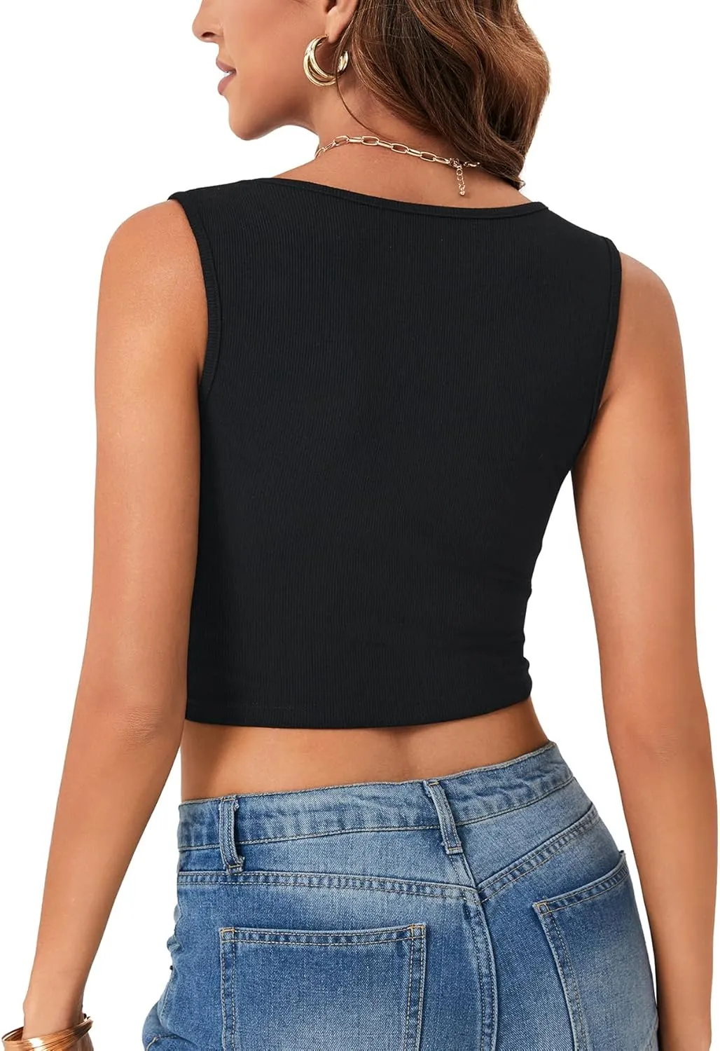 LYANER Women's Floral Lace Deep V Neck Sleeveless Slim Fit Sheer Sexy Crop Tank Top