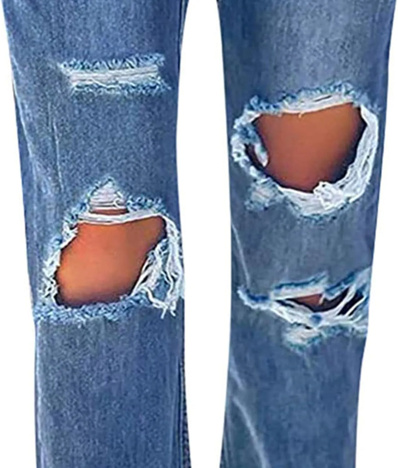 Maiyifu-GJ Women Pull On Distressed Denim Joggers Drawstring Elastic Waist Ripped Stretch Jeans Hole High Waist Stretch Pants