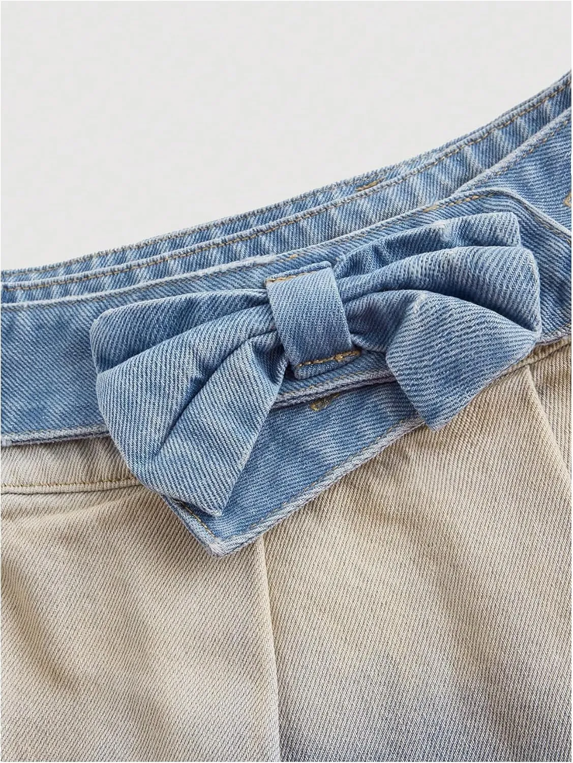 MakeMeChic Women's Pleated Bow Denim Mini Skirt Y2K Ombre Drop Waist A Line Jean Skirts