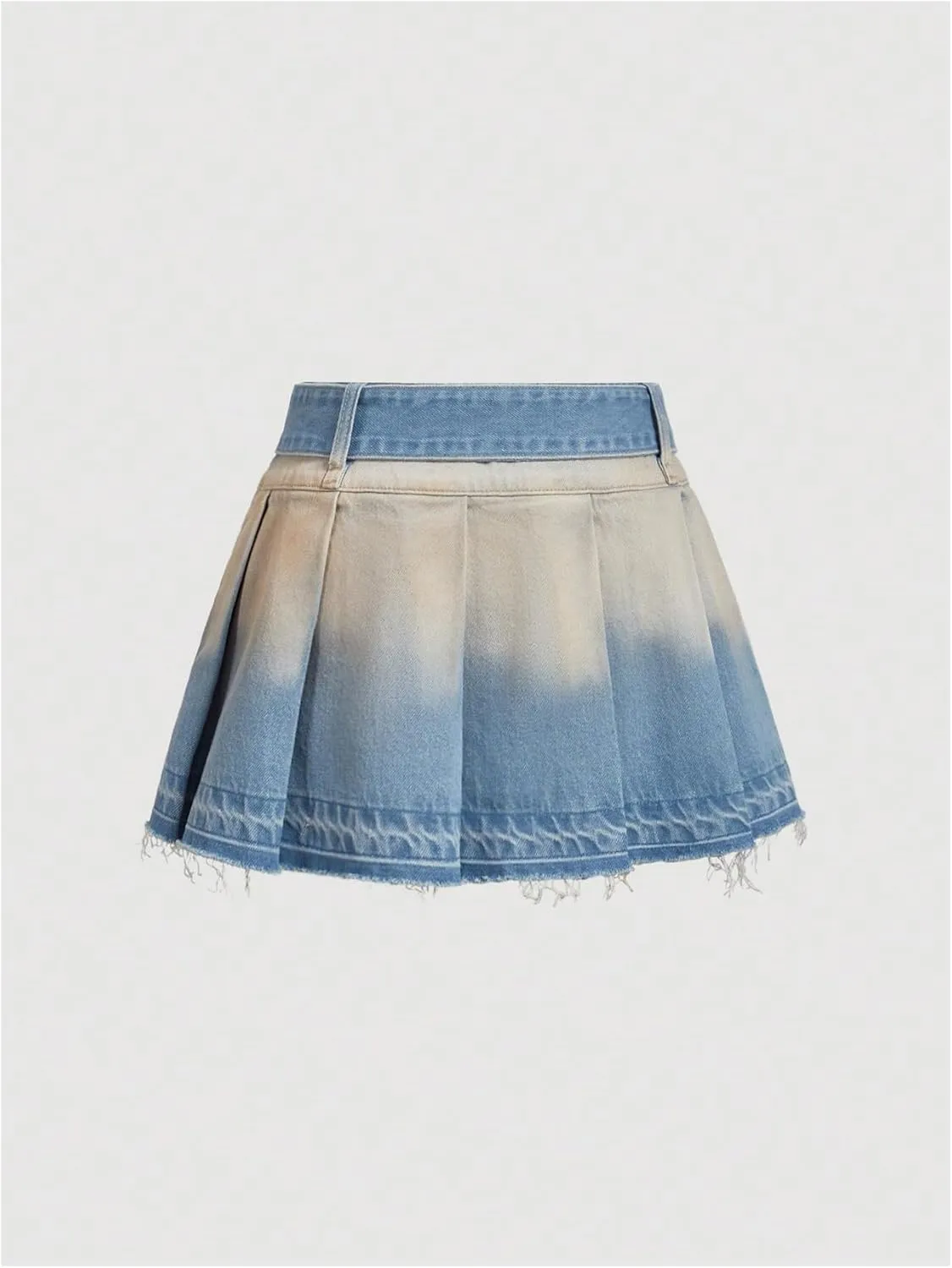 MakeMeChic Women's Pleated Bow Denim Mini Skirt Y2K Ombre Drop Waist A Line Jean Skirts