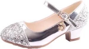 Mary Jane Shoes with Low Heel 𝗥hinestones Princess Flower Girls Wedding Flat𝘀 Dress Shoes for Little Kid/Big Kid
