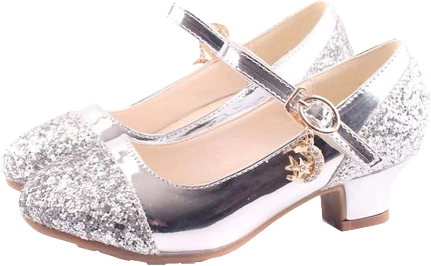 Mary Jane Shoes with Low Heel 𝗥hinestones Princess Flower Girls Wedding Flat𝘀 Dress Shoes for Little Kid/Big Kid