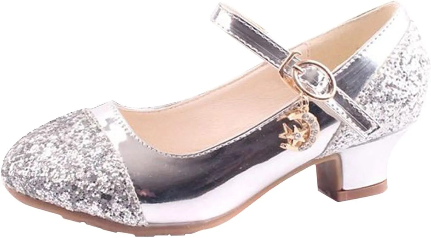 Mary Jane Shoes with Low Heel 𝗥hinestones Princess Flower Girls Wedding Flat𝘀 Dress Shoes for Little Kid/Big Kid