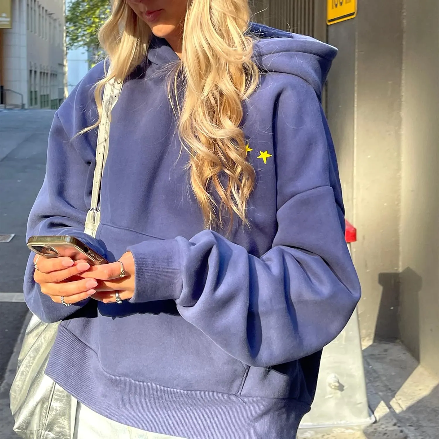 Meiweileya Womens Y2k Oversized Graphic Cute Preppy Hoodies Jacket Star Heart Print Long Sleeve Pocket Sweatshirt