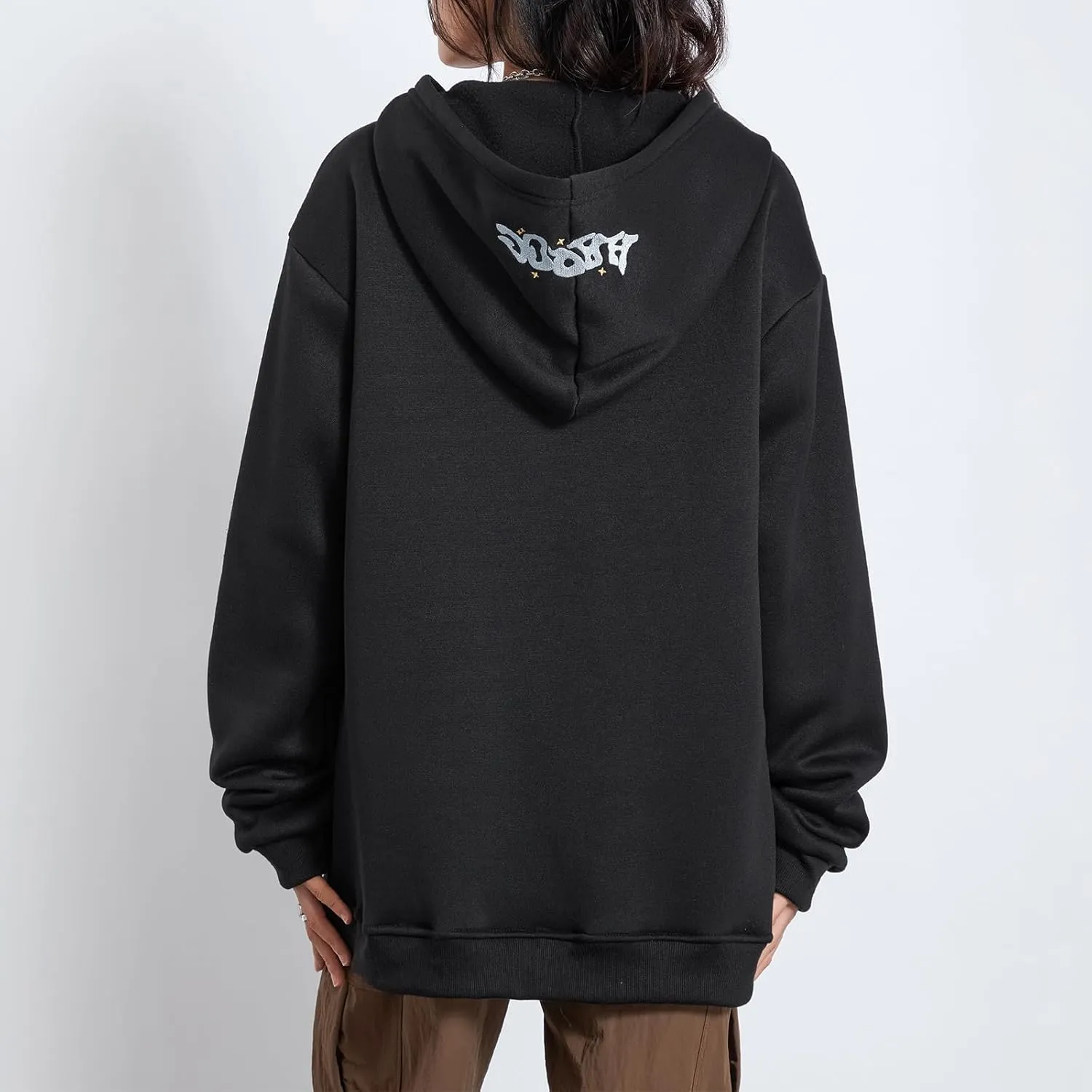Meiweileya Womens Y2k Zip Up Graphic Star Letter Print Hoodie Sweater Oversized Aesthetic Harajuku Jacket
