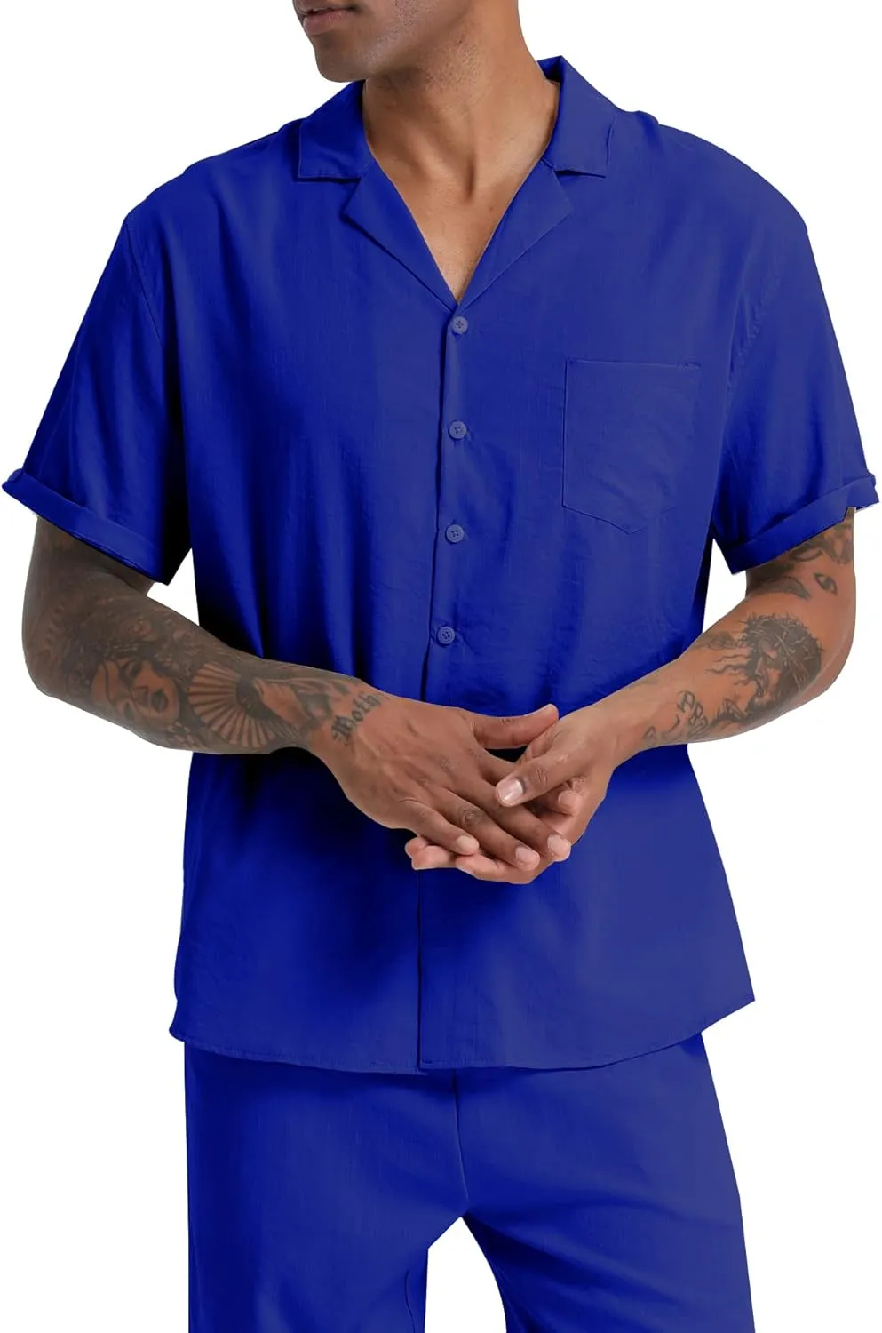 Men's Beach Clothes 2 Piece Outfits Sets Casual Short Sleeve Button Down Shirt Yoga Pants Vacation Suit Summer linen