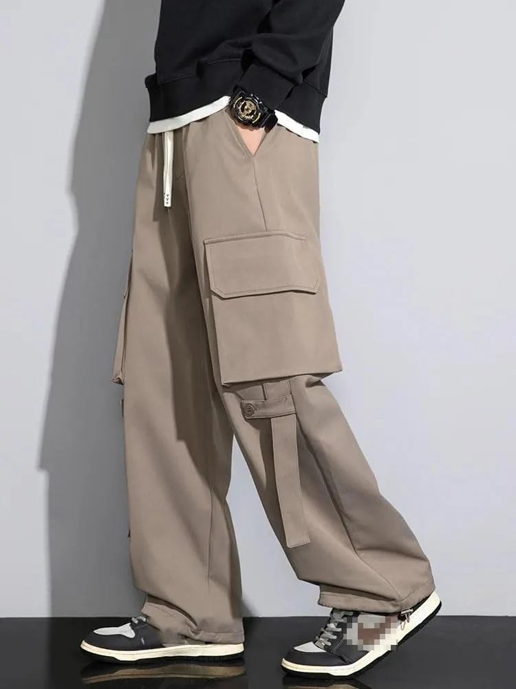 Men's Cargo Pants Spring Summer Multi-Pockets Streetwear Wide Leg Casual Pants Baggy Straight Trousers