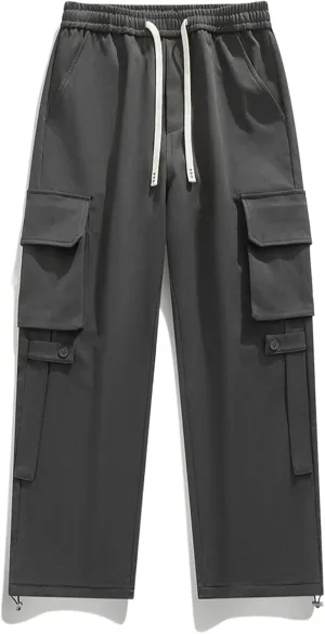 Men's Cargo Pants Spring Summer Multi-Pockets Streetwear Wide Leg Casual Pants Baggy Straight Trousers