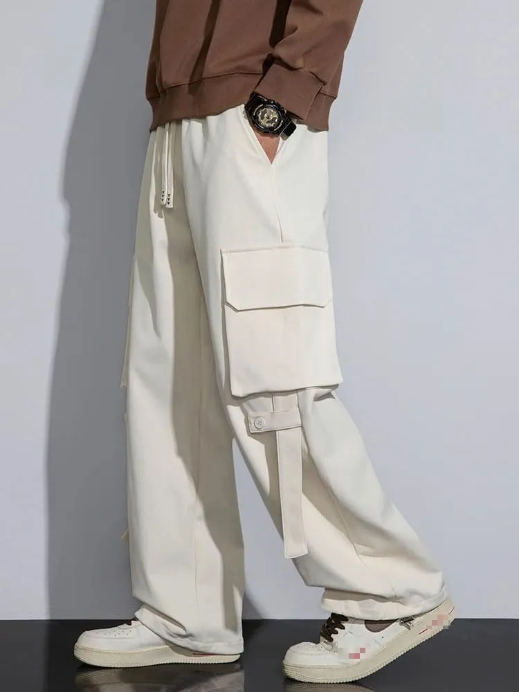 Men's Cargo Pants Spring Summer Multi-Pockets Streetwear Wide Leg Casual Pants Baggy Straight Trousers