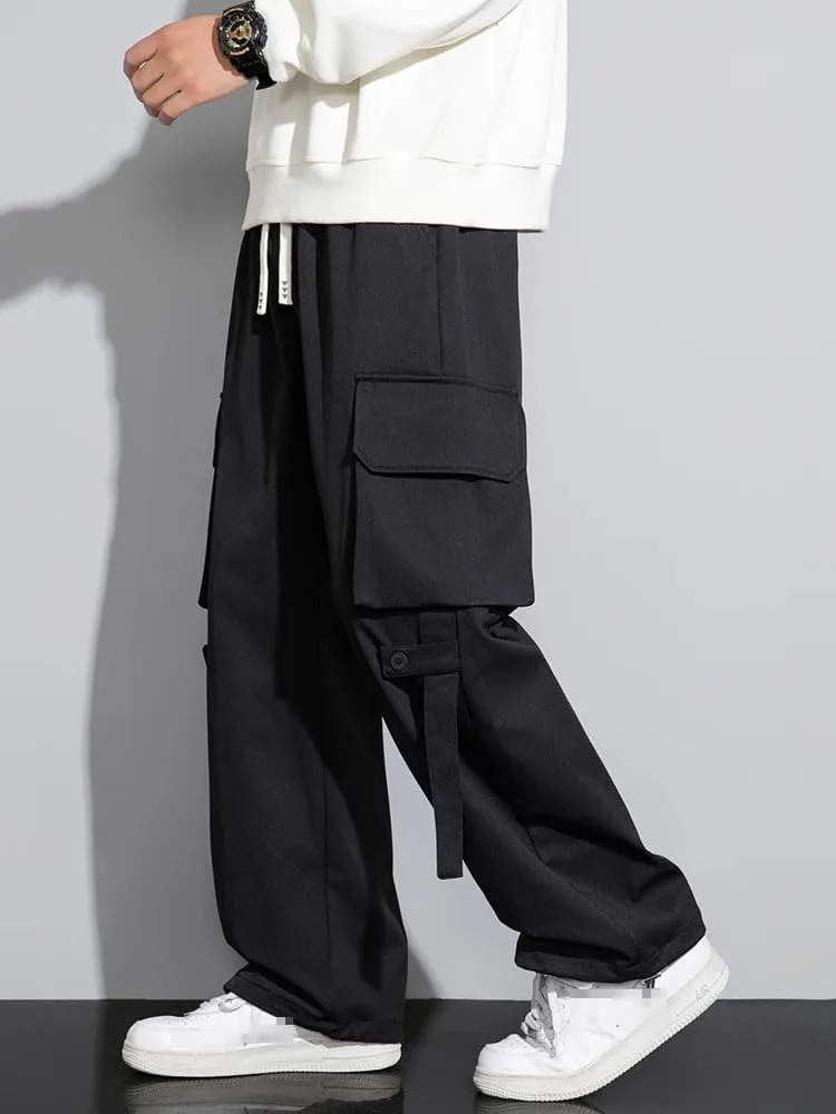 Men's Cargo Pants Spring Summer Multi-Pockets Streetwear Wide Leg Casual Pants Baggy Straight Trousers