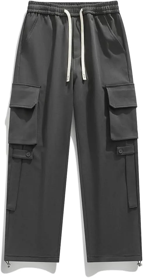 Men's Cargo Pants Spring Summer Multi-Pockets Streetwear Wide Leg Casual Pants Baggy Straight Trousers