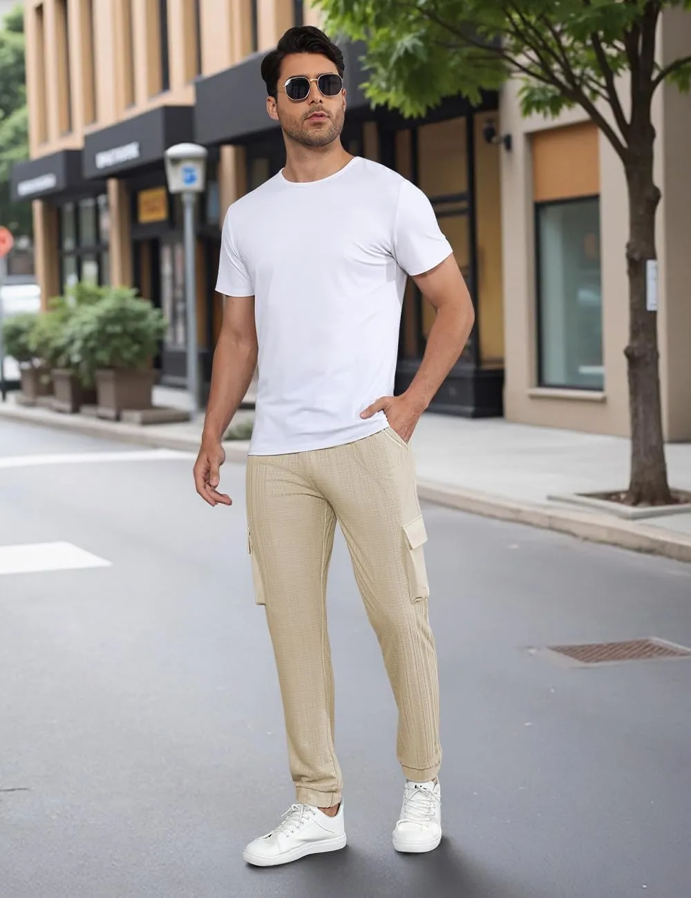 Men's Casual Cargo Jogger Pants with Elastic Waistband and Drawstring Sports Pants with Pockets