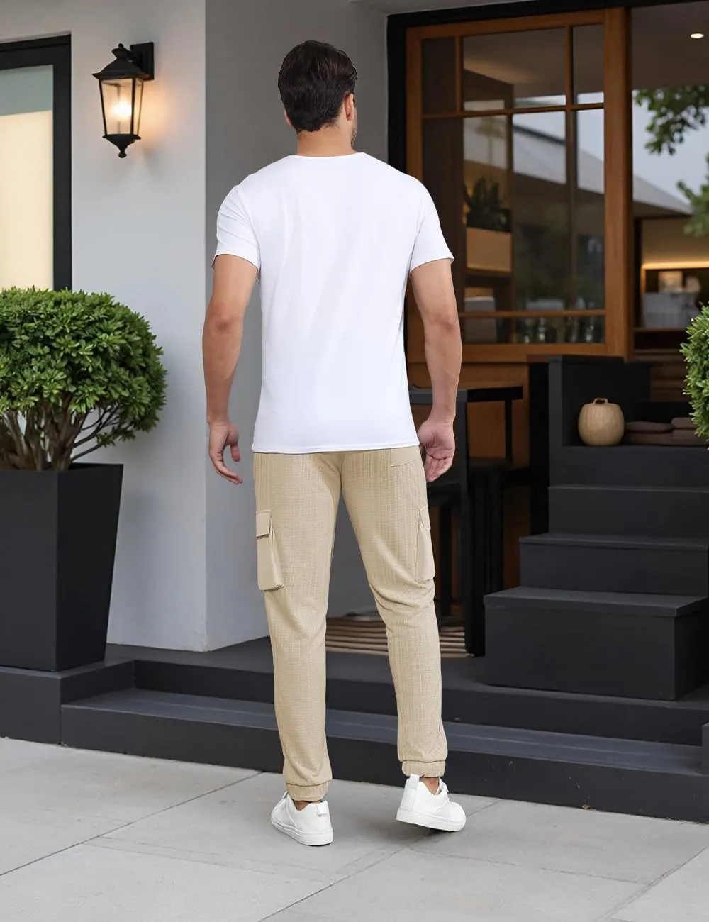 Men's Casual Cargo Jogger Pants with Elastic Waistband and Drawstring Sports Pants with Pockets