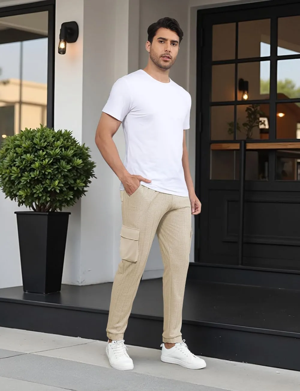 Men's Casual Cargo Jogger Pants with Elastic Waistband and Drawstring Sports Pants with Pockets