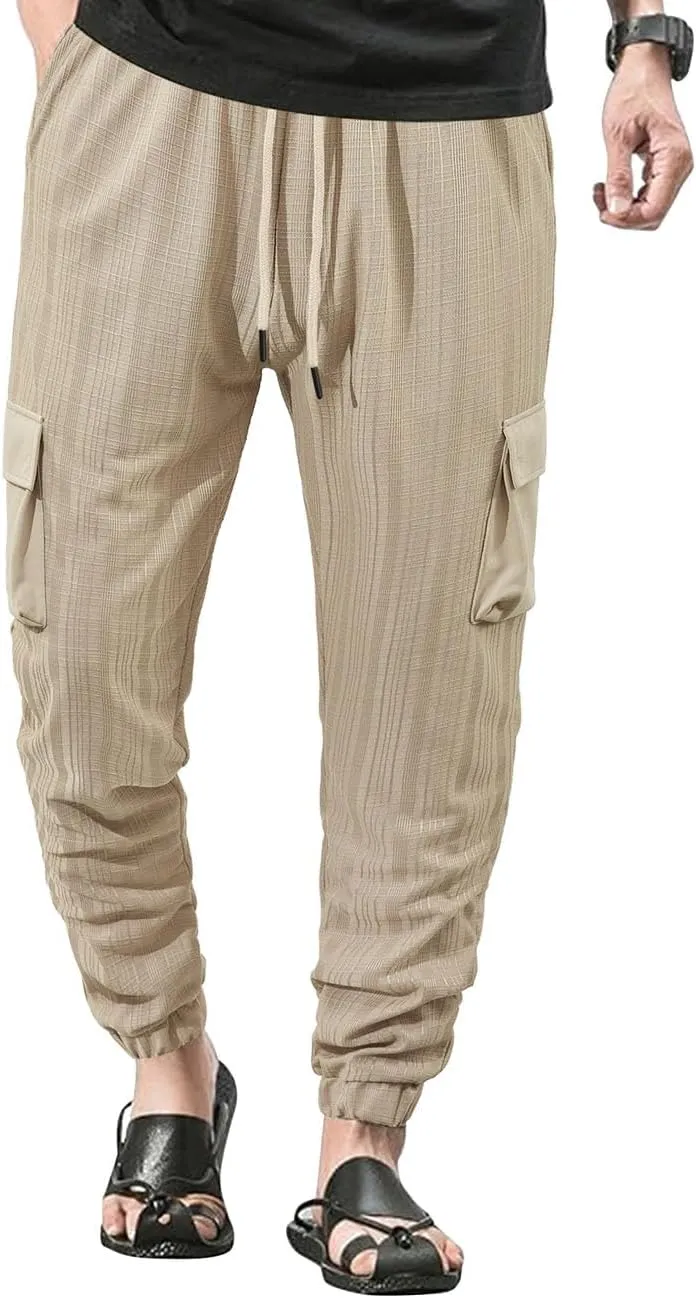 Men's Casual Cargo Jogger Pants with Elastic Waistband and Drawstring Sports Pants with Pockets