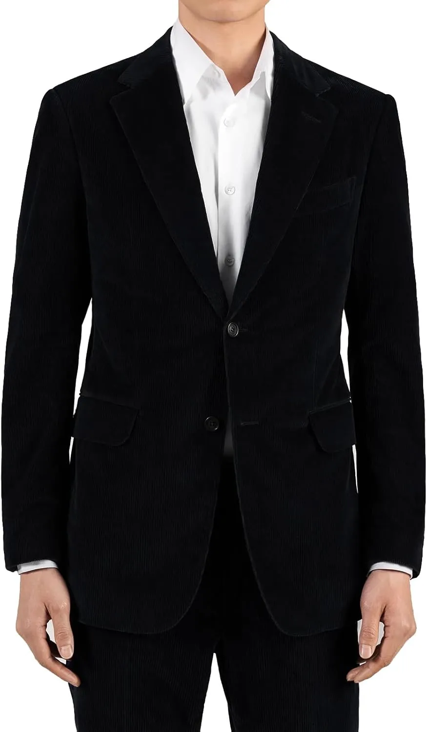 Men's Casual Slim Fit Corduroy Jacket Lightweight 2 Button Blazer Sport Coat Black