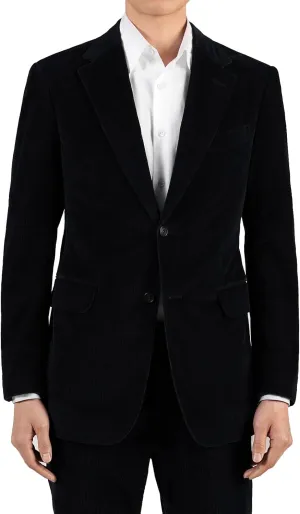 Men's Casual Slim Fit Corduroy Jacket Lightweight 2 Button Blazer Sport Coat Black