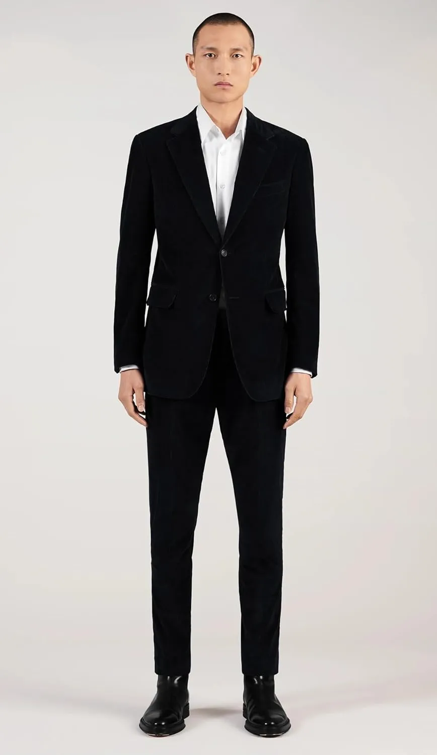 Men's Casual Slim Fit Corduroy Jacket Lightweight 2 Button Blazer Sport Coat Black